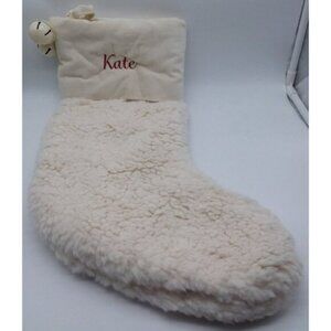 Pottery Barn Kate Faux Sheepskin with Bells Christmas Holiday Stocking Cream